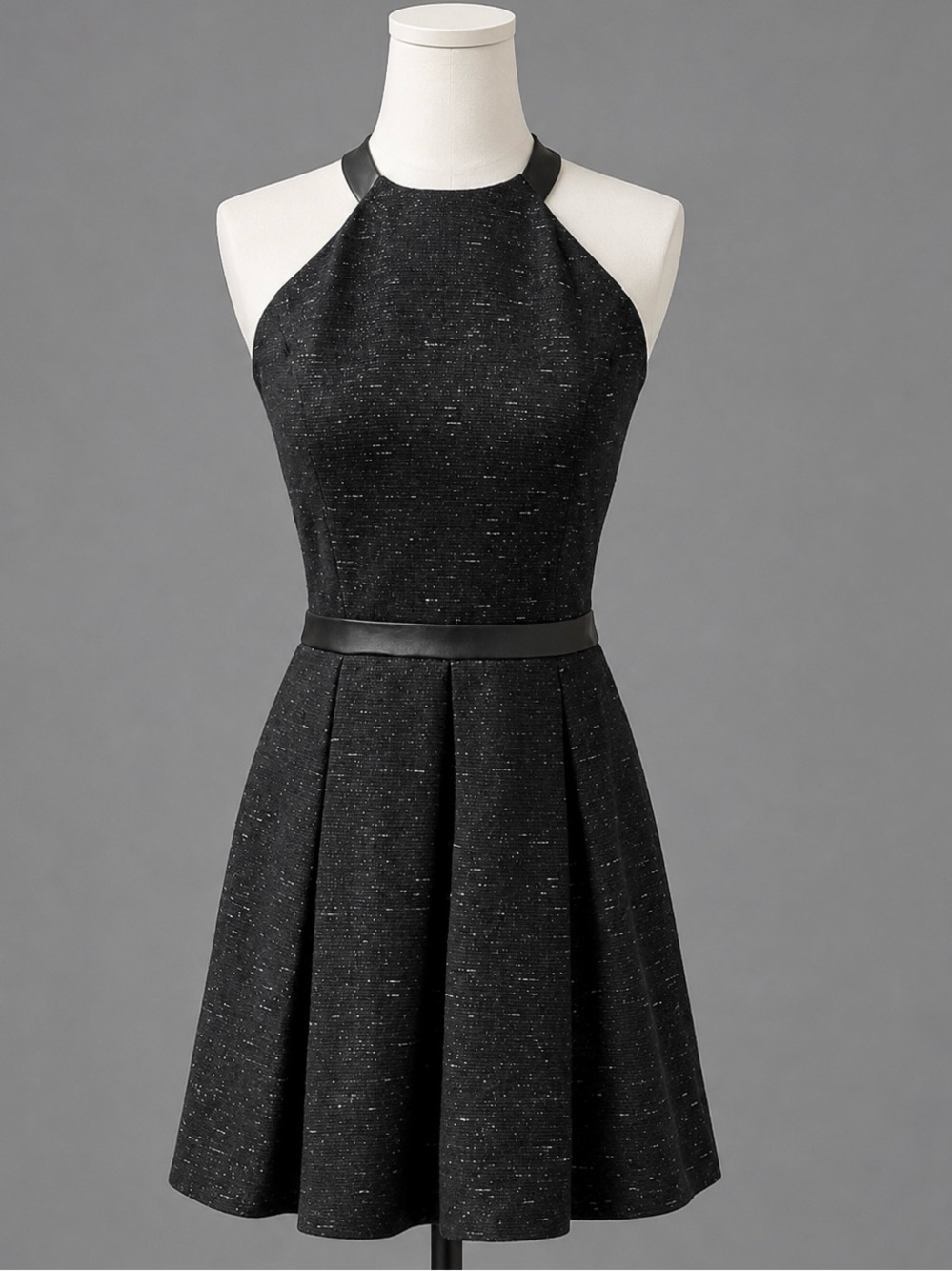 Anna Catherine Black Metallic Lamb Leather Trim Cocktail Mini Dress XS 0